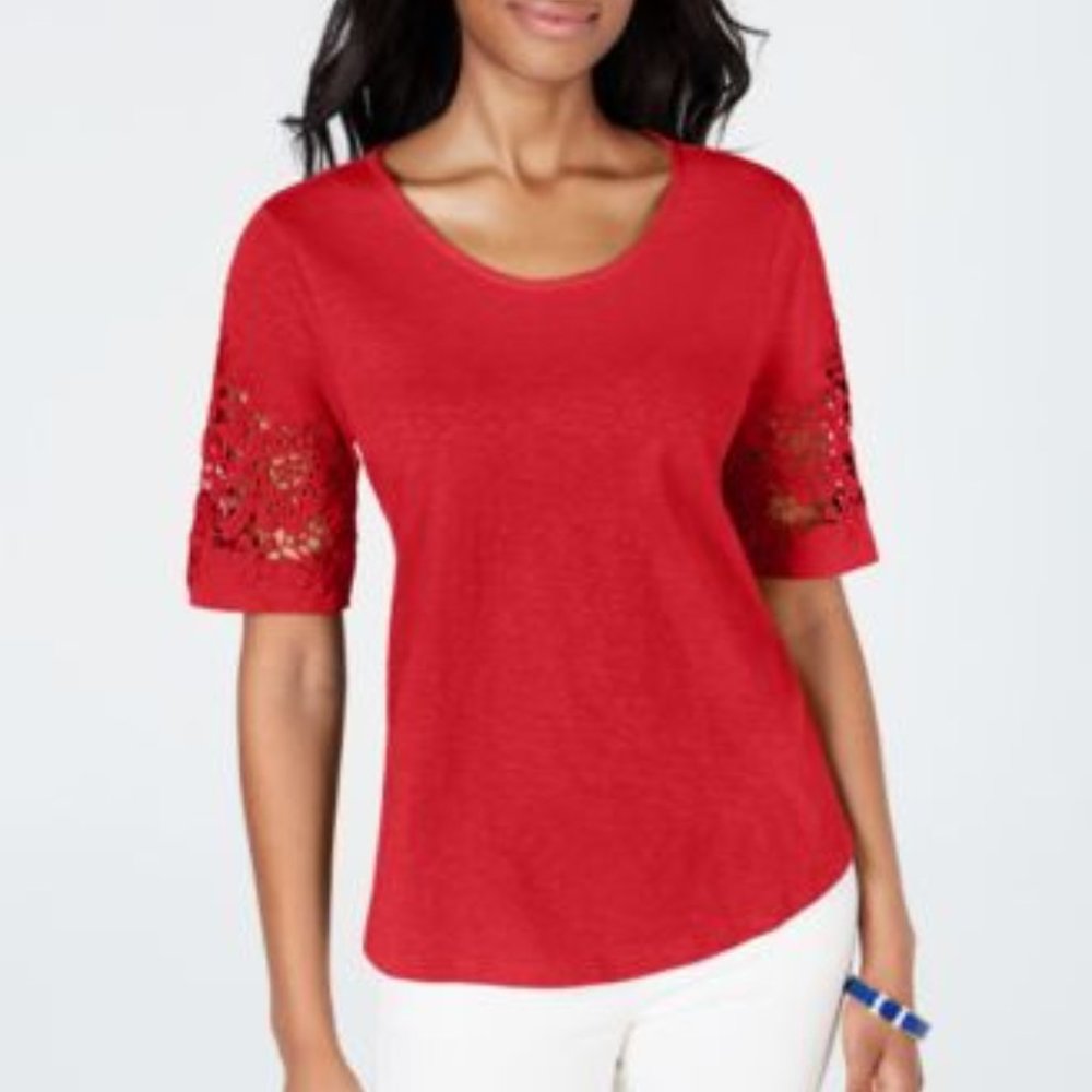 Knit Short Sleeve Lace Trim Top